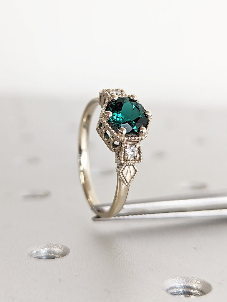 Emerald ring vintage emerald engagement ring 14k gold ring gift unique antique wedding promise anniversary ring for her simple promise ring image #8