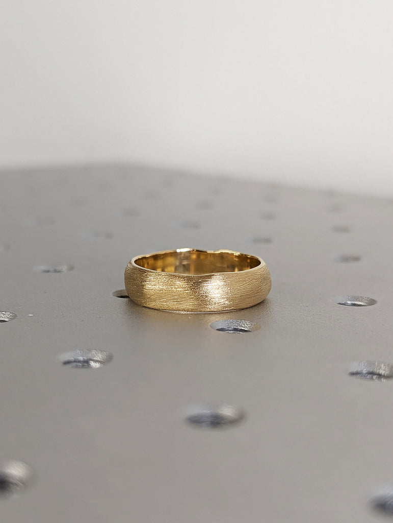 14k 18k Gold His Hers Rustic Wedding Band | Solid Yellow Gold Handmade Couples Ring | Scratches 6mm Mens Ring | Textured Ring | Unisex Ring