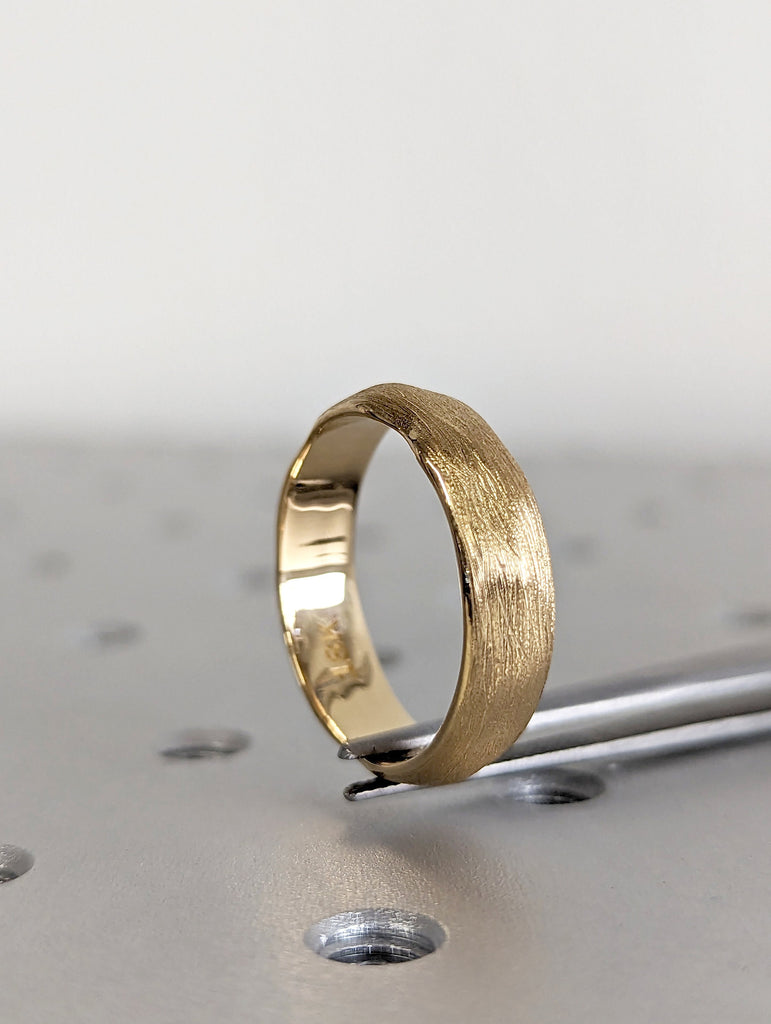 14k 18k Gold His Hers Rustic Wedding Band | Solid Yellow Gold Handmade Couples Ring | Scratches 6mm Mens Ring | Textured Ring | Unisex Ring