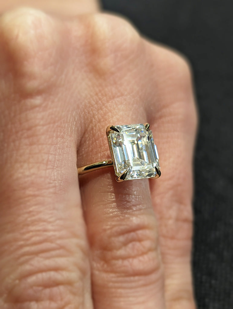 3 Carat Emerald Cut Solitaire Engagement Ring, Emerald Cut Engagement Ring, Emerald Cut Ring, 3 Ct Solid 14k Moissanite Engagement Ring