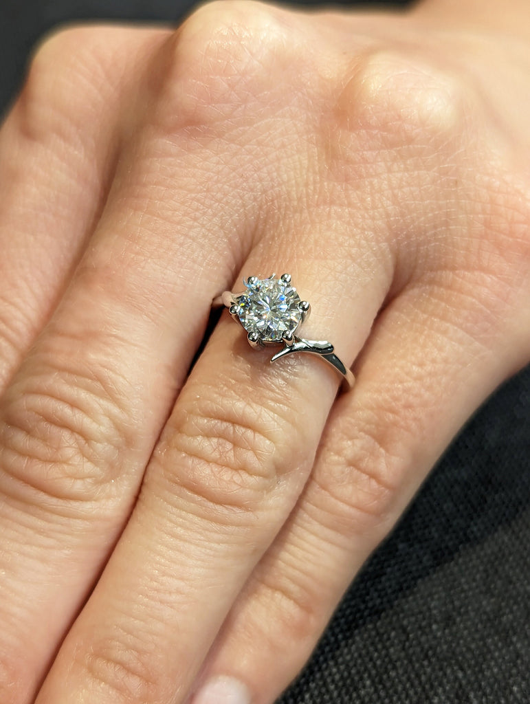 Vintage Moissanite Engagement Ring, 14k White Gold Unique Leaf Branch Diamond Ring, Twig Vines Moissanite Rings for Women