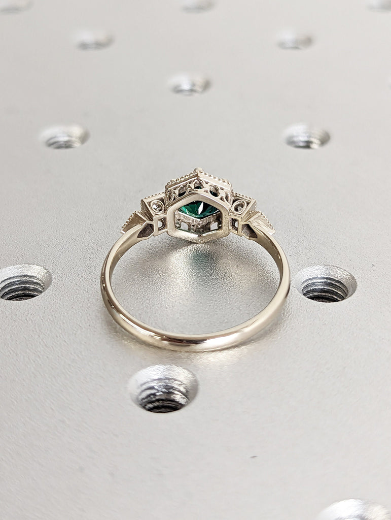 Emerald ring vintage emerald engagement ring 14k gold ring gift unique antique wedding promise anniversary ring for her simple promise ring image #5