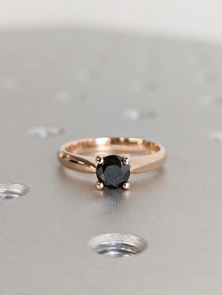 Galaxy Raw Salt and Pepper Diamond Ring- Round Cut Diamond Engagement Ring- Unique Bridal Diamond Promise Ring Rose Gold Simple Promise Ring