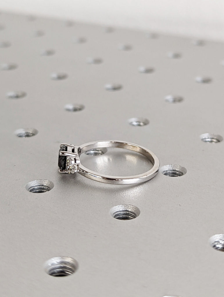Unique Galaxy Round Cut Salt and Pepper Engagement Ring Set, Seven Stone Ring, Jewelry Gift For Women, Special Design Real Gold Ring For Her image #6