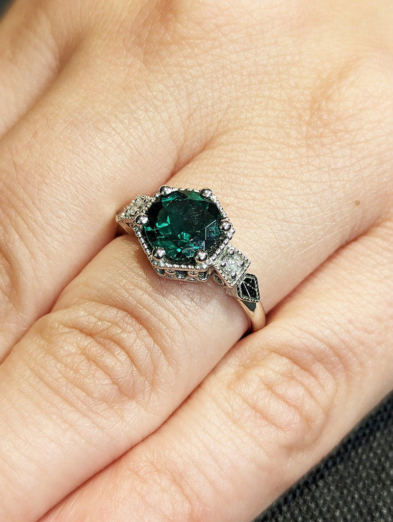Emerald ring vintage emerald engagement ring 14k black gold ring gift unique antique wedding promise anniversary ring for her