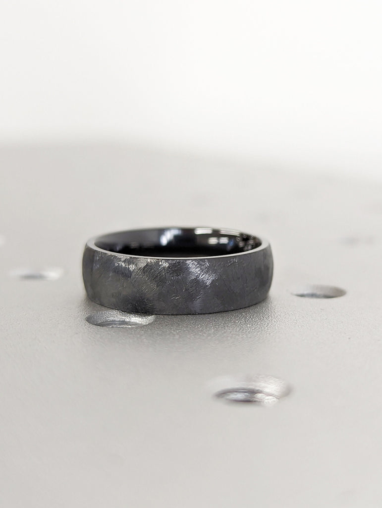 Distressed Black Zirconium Handcrafted Wedding Band, 6mm Mens Black Wedding Ring, Mens Wedding Bands, Unique Wedding Band, Boho Wedding Band