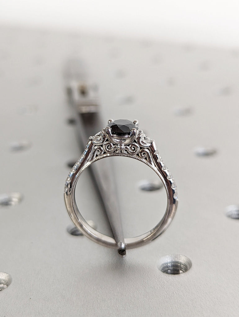 Salt and pepper engagement ring round cut vintage engagement ring prong set ring diamond ring anniversary white gold image #8