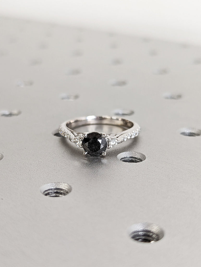 Salt and pepper engagement ring round cut vintage engagement ring prong set ring diamond ring anniversary white gold image #3