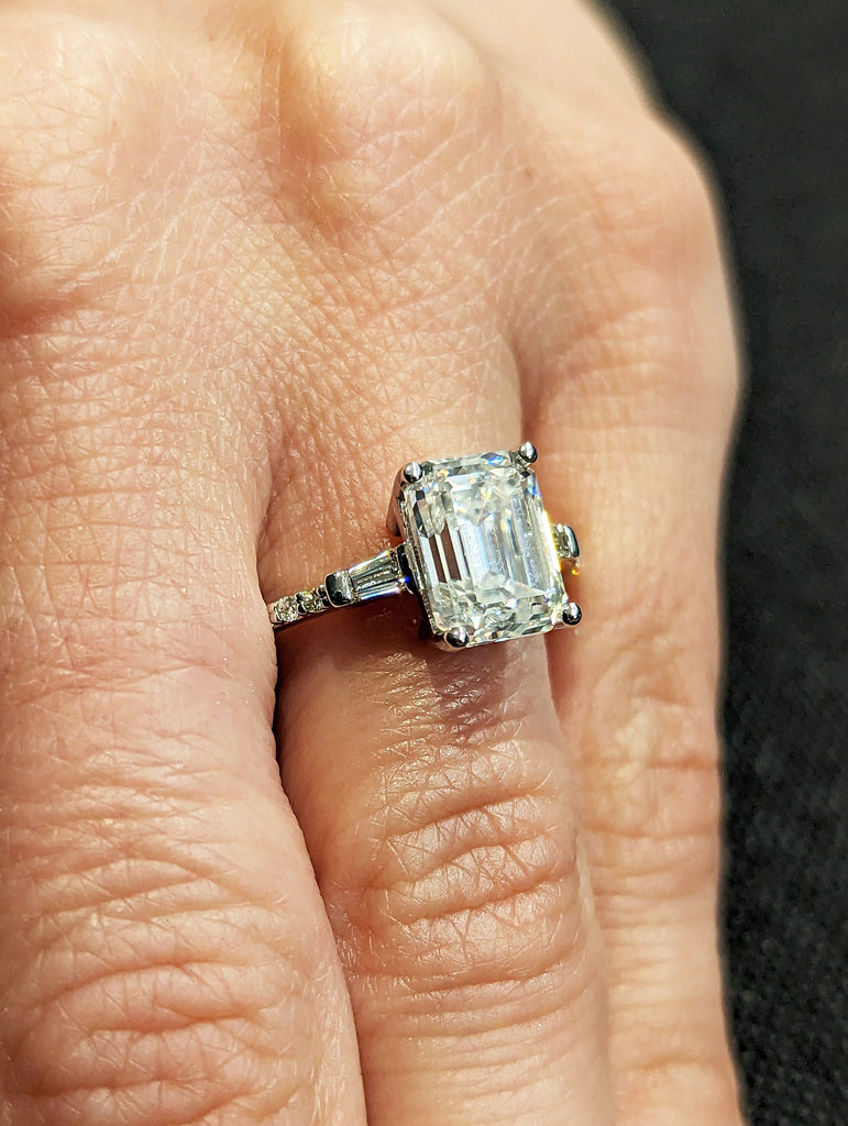 Emerald Cut Engagement Ring, Emerald Cut Ring, Baguette Engagement Ring, 2.5 Ct Solid 14k White Gold Moissanite Engagement Ring Promise Ring