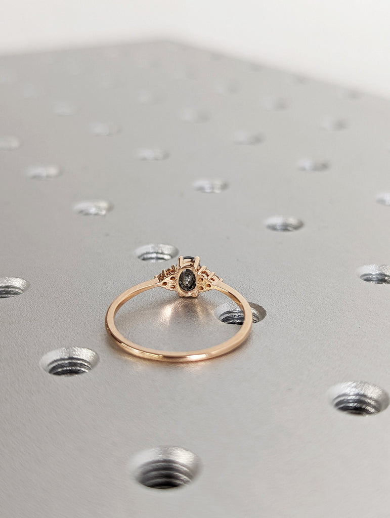 Vintage salt and pepper diamond engagement ring rose gold engagement ring diamond cluster ring wedding Bridal Anniversary Oval Cut