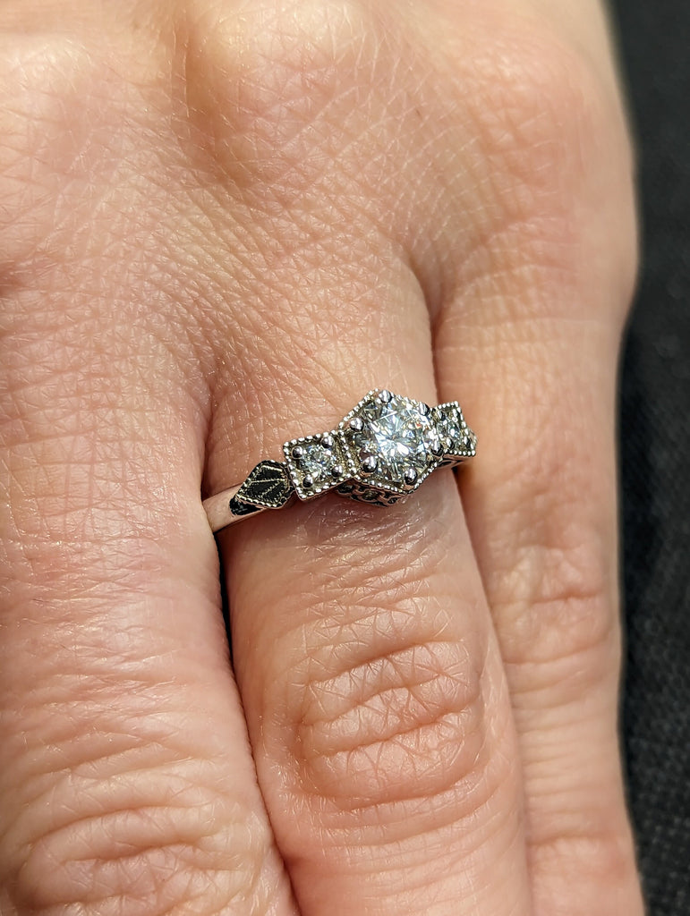 Vintage moissanite engagement ring 14k white gold diamond Art deco wedding ring diamond Vintage Filigree Ring engagement anniversary promise