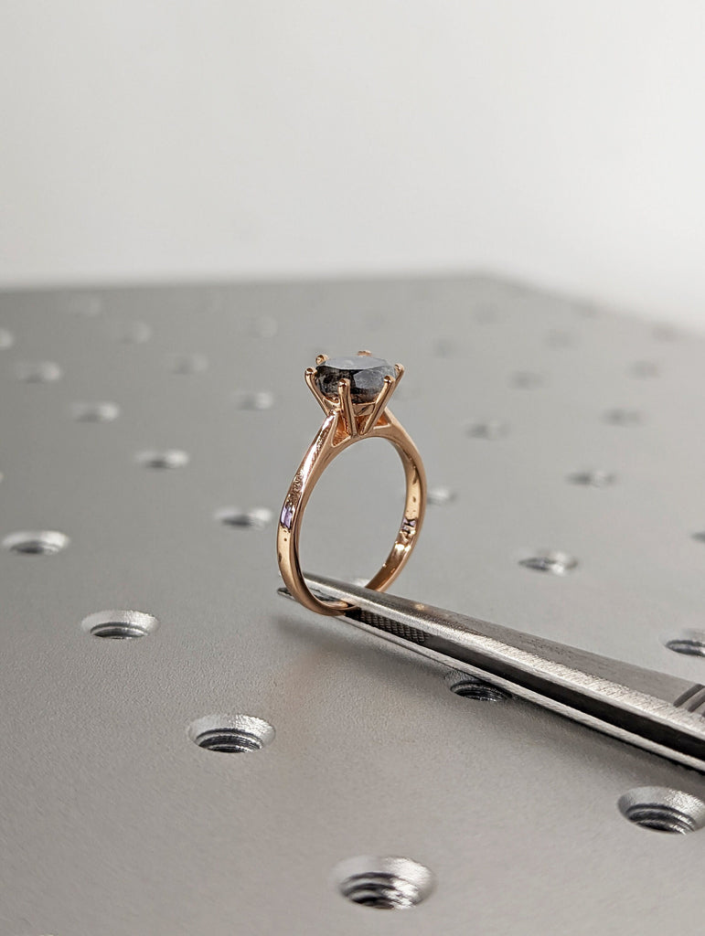 Salt and pepper Diamond engagement ring vintage wedding ring solitaire ring unique rose gold diamond ring art deco Wedding anniversary ring