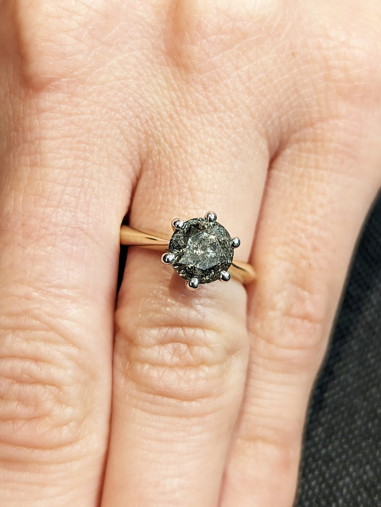 Art Deco Two Tones 1.5ct Round Cut Diamond Ring, 14K Yellow/White Gold Two Tone Diamond Ring/Vintage Style Salt and Pepper Ring/Gift For Her image #10