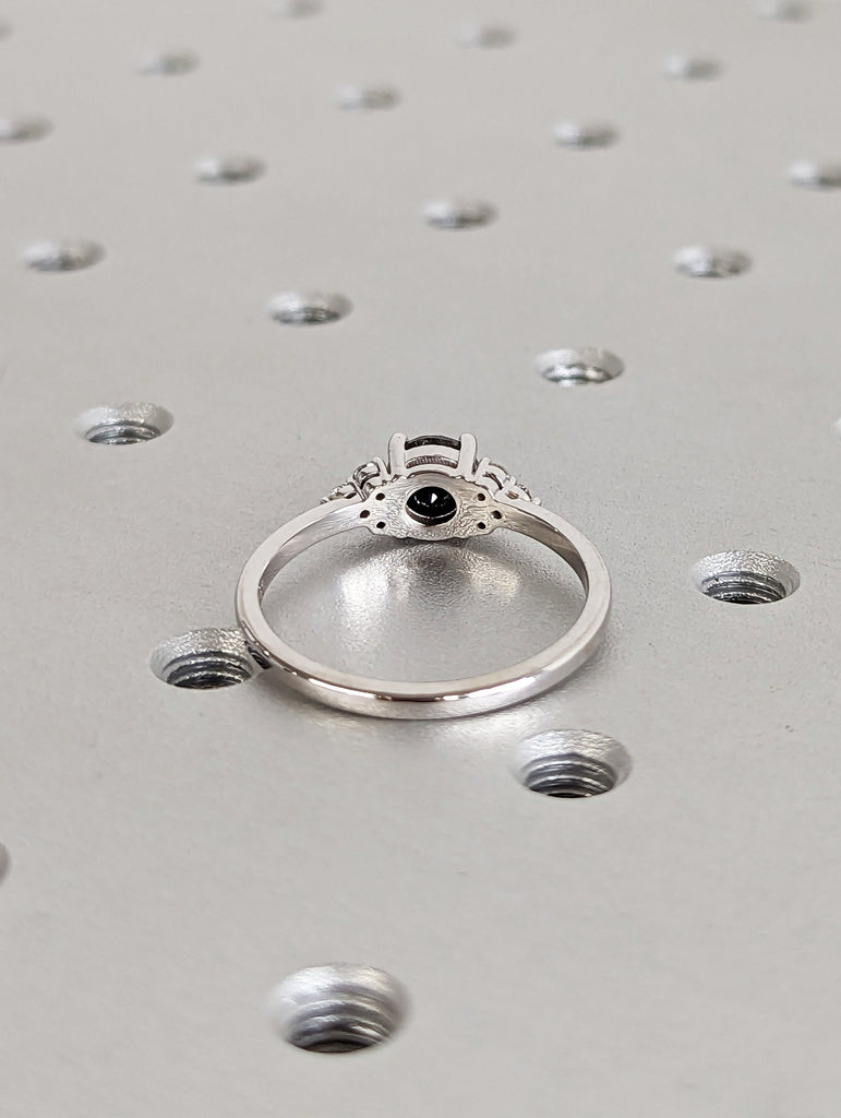 Unique Galaxy Round Cut Salt and Pepper Engagement Ring Set, Seven Stone Ring, Jewelry Gift For Women, Special Design Real Gold Ring For Her image #7