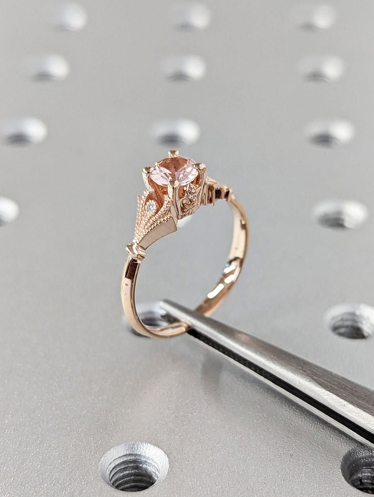 Vintage Engagement Ring Pink Morganite 14k Rose Gold, Unique Engagement Ring For Women, Art Deco Ring, Simple Promise Ring, Anniversary Ring