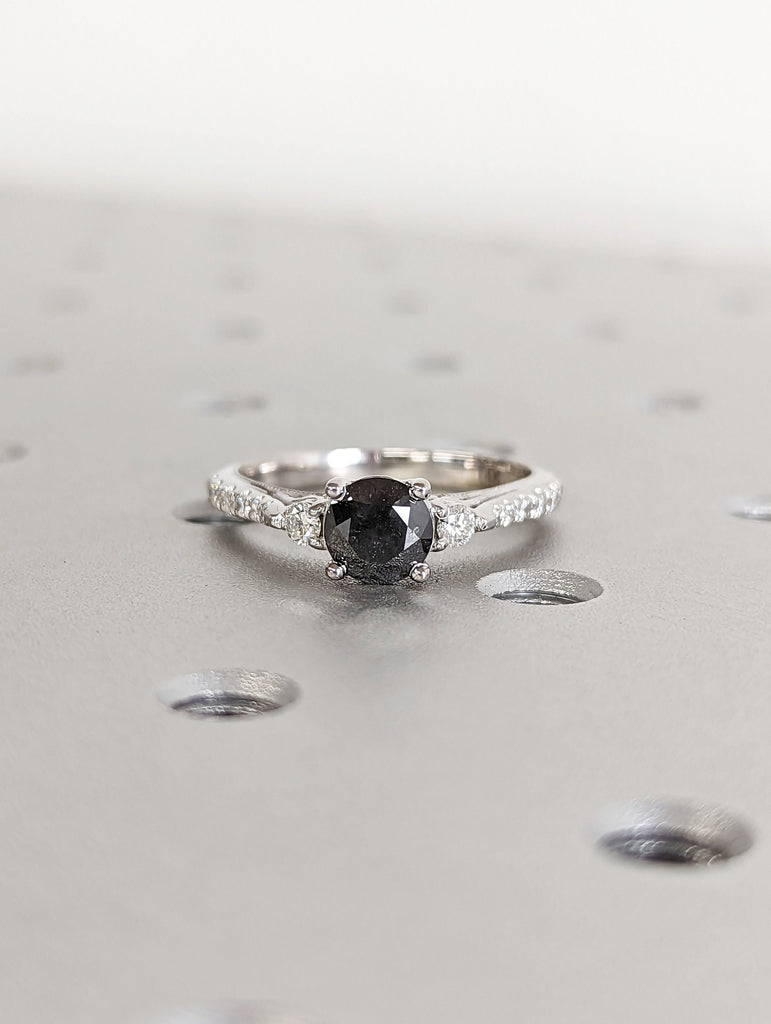 Salt and pepper engagement ring round cut vintage engagement ring prong set ring diamond ring anniversary white gold image #2