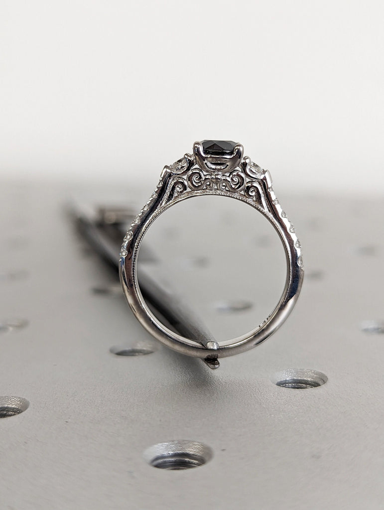 Salt and pepper engagement ring round cut vintage engagement ring prong set ring diamond ring anniversary white gold image #1