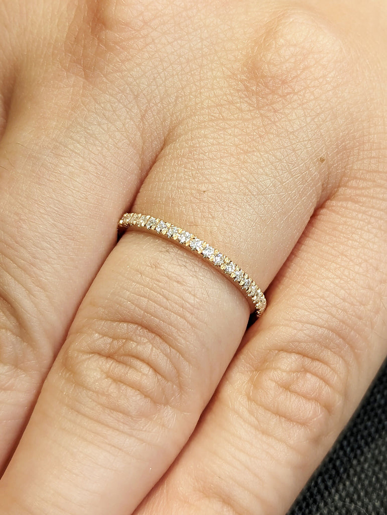 Rose Gold wedding band diamond ring vintage moissanite ring art deco bridal half eternity band stacking dainty matching european shank ring