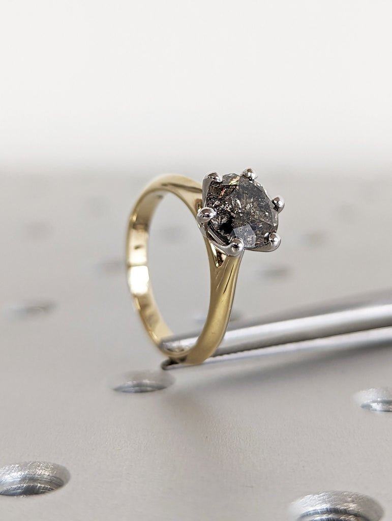 Art Deco Two Tones 1.5ct Round Cut Diamond Ring, 14K Yellow/White Gold Two Tone Diamond Ring/Vintage Style Salt and Pepper Ring/Gift For Her image #7