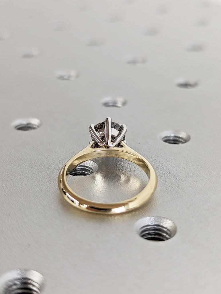 Art Deco Two Tones 1.5ct Round Cut Diamond Ring, 14K Yellow/White Gold Two Tone Diamond Ring/Vintage Style Salt and Pepper Ring/Gift For Her image #5
