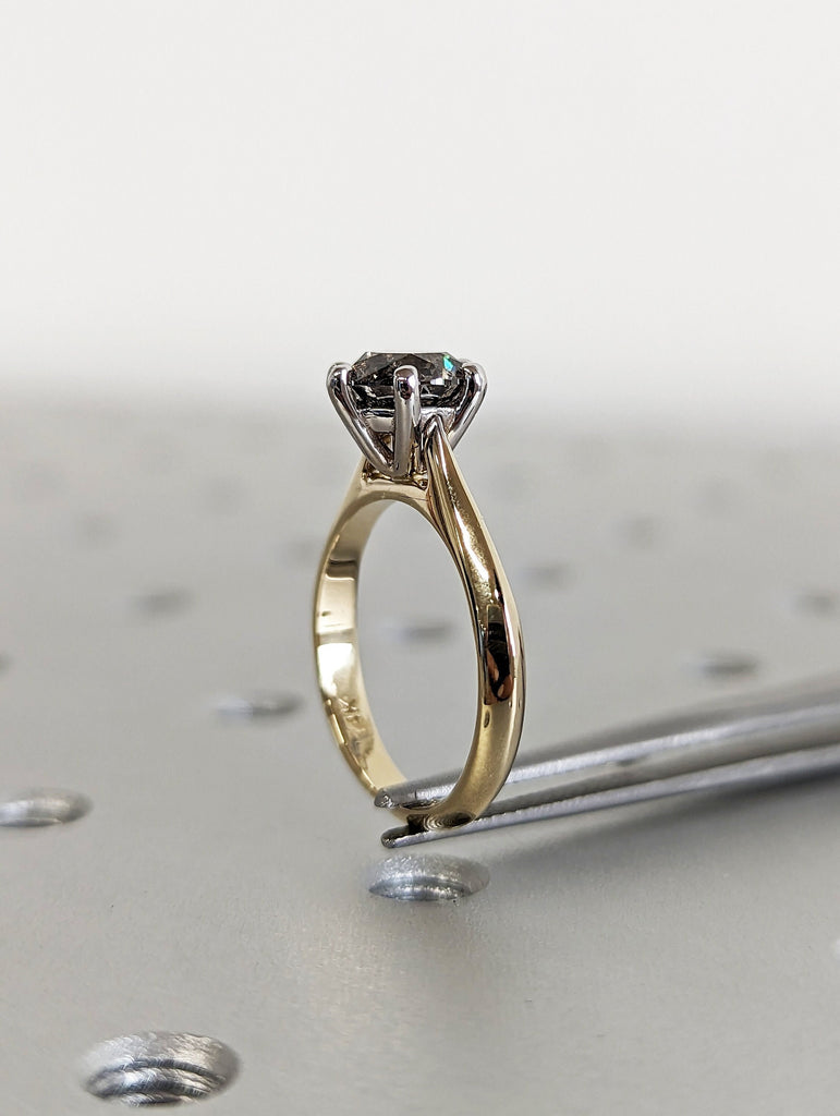 Art Deco Two Tones 1.5ct Round Cut Diamond Ring, 14K Yellow/White Gold Two Tone Diamond Ring/Vintage Style Salt and Pepper Ring/Gift For Her image #1