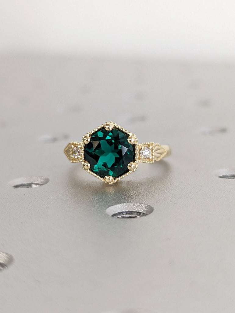 Emerald ring vintage emerald engagement ring 14k yellow gold ring gift unique antique wedding promise anniversary ring for her birthstone image #3