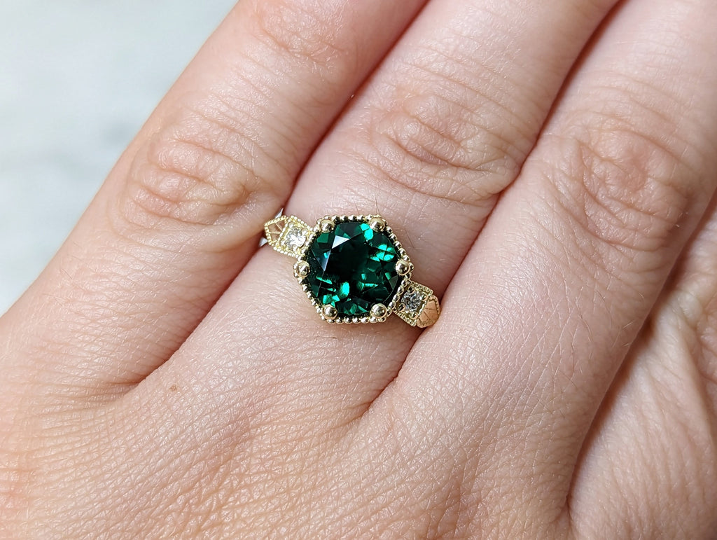 Emerald ring vintage emerald engagement ring 14k yellow gold ring gift unique antique wedding promise anniversary ring for her birthstone image #10