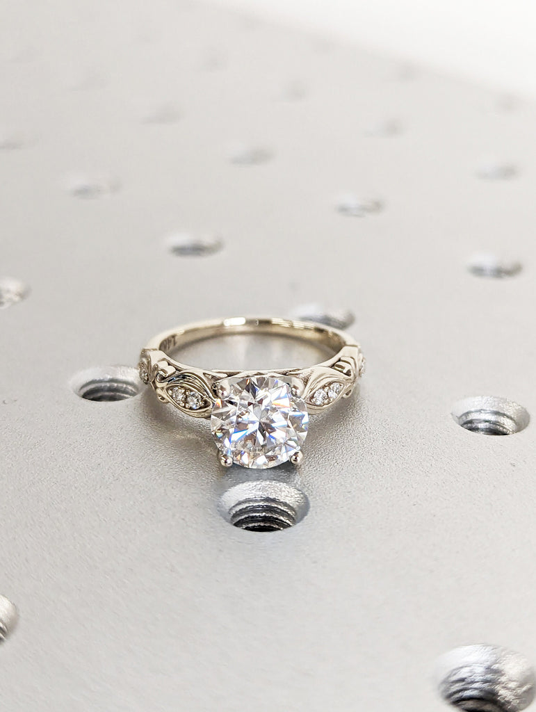 Vintage lab diamond engagement ring 14k white gold diamond Art deco wedding ring diamond Vintage Filigree Ring engagement anniversary image #3