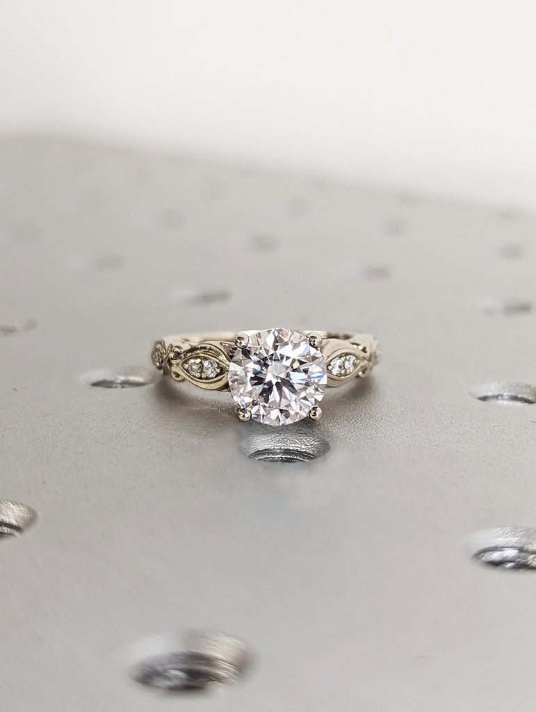 Vintage lab diamond engagement ring 14k white gold diamond Art deco wedding ring diamond Vintage Filigree Ring engagement anniversary image #2