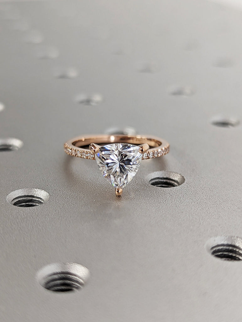 Trillion Moissanite engagement ring set vintage unique rose gold engagement ring women wedding ring Bridal Promise ring European Shank Ring