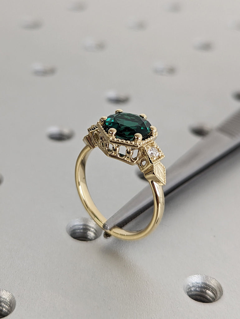 Emerald ring vintage emerald engagement ring 14k yellow gold ring gift unique antique wedding promise anniversary ring for her birthstone image #5