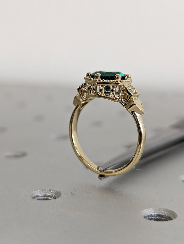 Emerald ring vintage emerald engagement ring 14k yellow gold ring gift unique antique wedding promise anniversary ring for her birthstone image #6