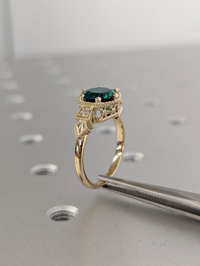Emerald ring vintage emerald engagement ring 14k yellow gold ring gift unique antique wedding promise anniversary ring for her birthstone image #7