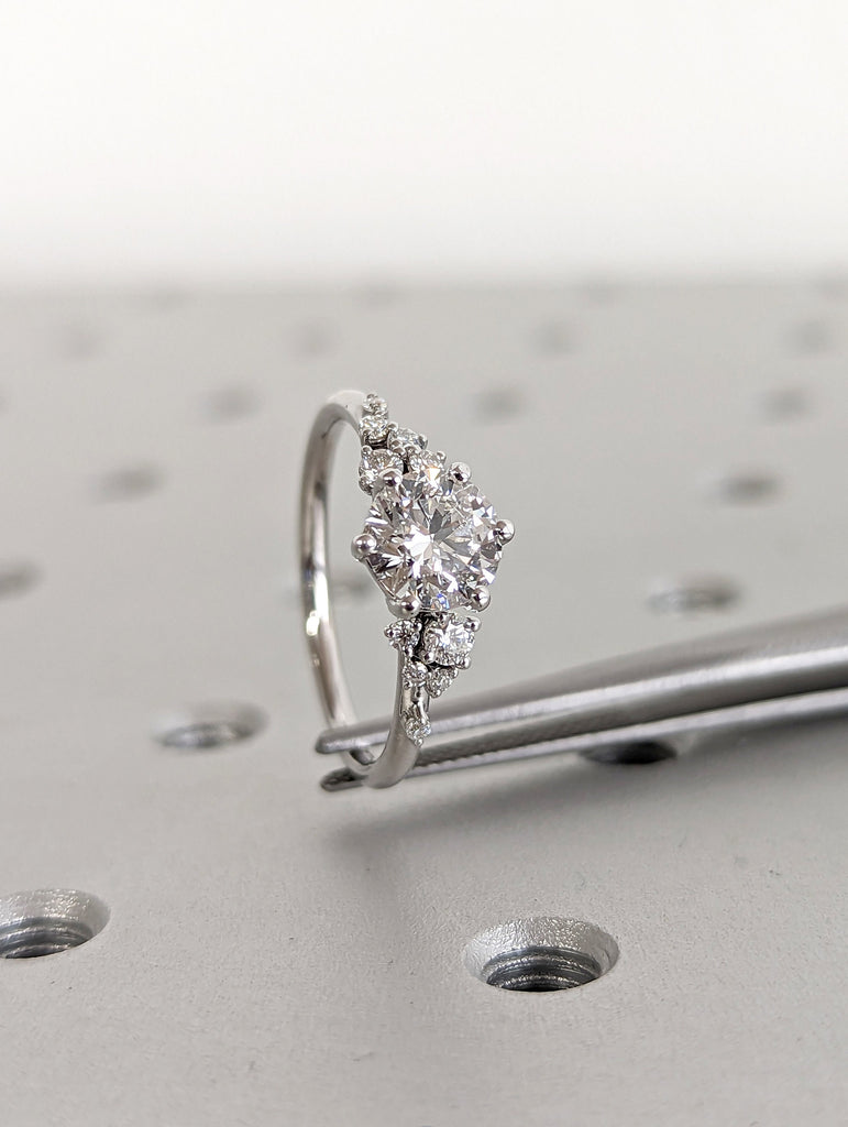 Round lab diamond ring vintage diamond engagement ring white gold unique snowdrift 6 prong engagement ring diamond wedding ring for women image #9