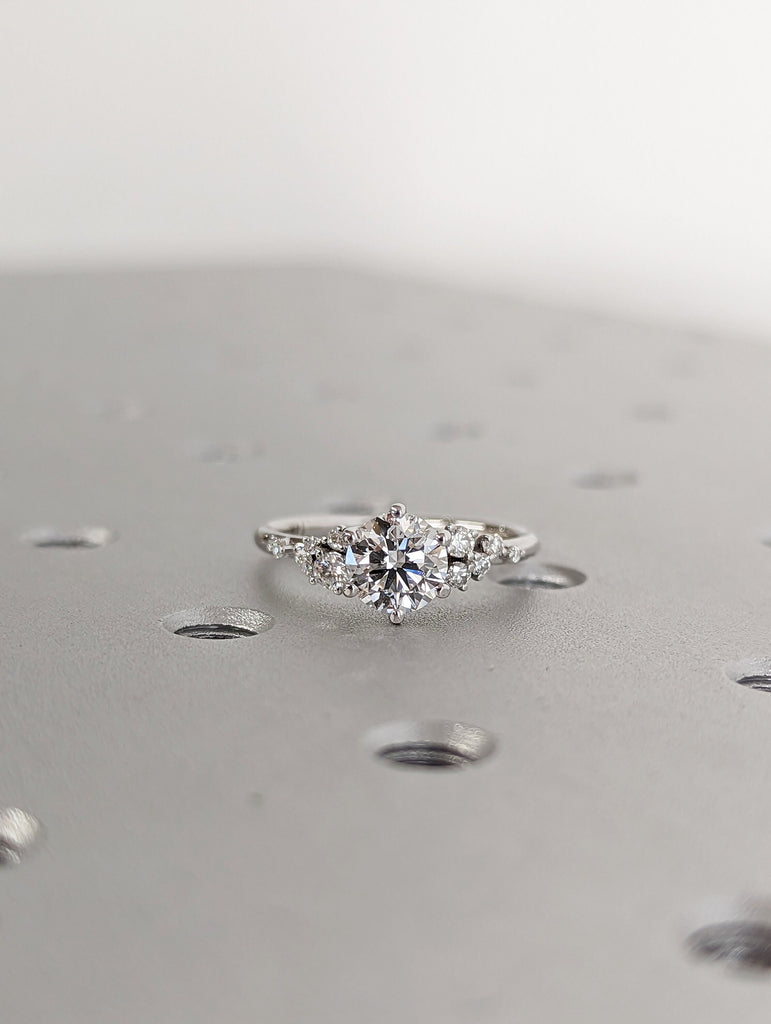 Round lab diamond ring vintage diamond engagement ring white gold unique snowdrift 6 prong engagement ring diamond wedding ring for women image #4