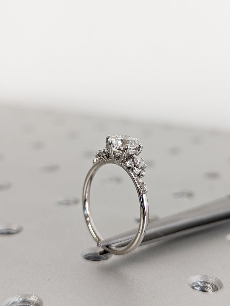 Round lab diamond ring vintage diamond engagement ring white gold unique snowdrift 6 prong engagement ring diamond wedding ring for women image #6