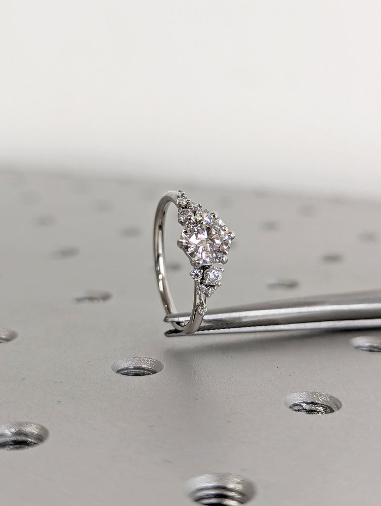Round lab diamond ring vintage diamond engagement ring white gold unique snowdrift 6 prong engagement ring diamond wedding ring for women image #8