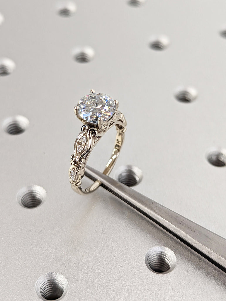 Vintage lab diamond engagement ring 14k white gold diamond Art deco wedding ring diamond Vintage Filigree Ring engagement anniversary image #4