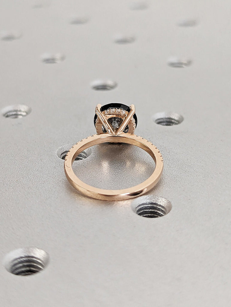 3ct Classic Round Salt and Pepper Diamond engagement ring , 3ct Diamond Ring, 4 Prong Round Wedding Ring, Simple Promise Ring, Hidden Halo image #3