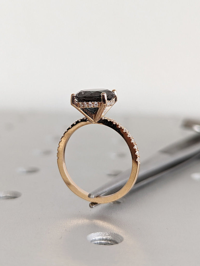 3ct Classic Round Salt and Pepper Diamond engagement ring , 3ct Diamond Ring, 4 Prong Round Wedding Ring, Simple Promise Ring, Hidden Halo image #1