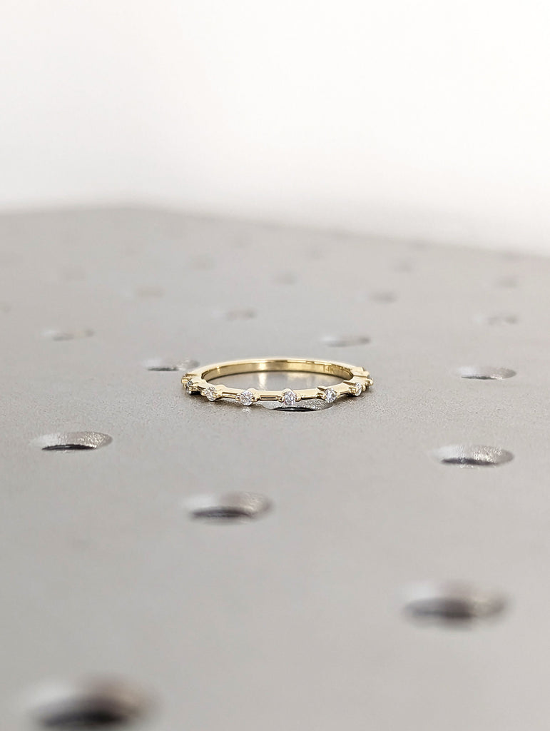 14k Dainty Diamond Wedding Band / Petite Diamond Wedding Ring / Half Eternity Minimal Ring / Stacking Diamond Ring / Handmade Ring