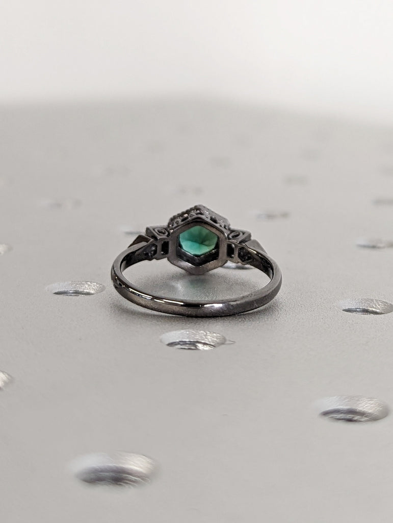 Emerald ring vintage emerald engagement ring 14k black gold ring gift unique antique wedding promise anniversary ring for her