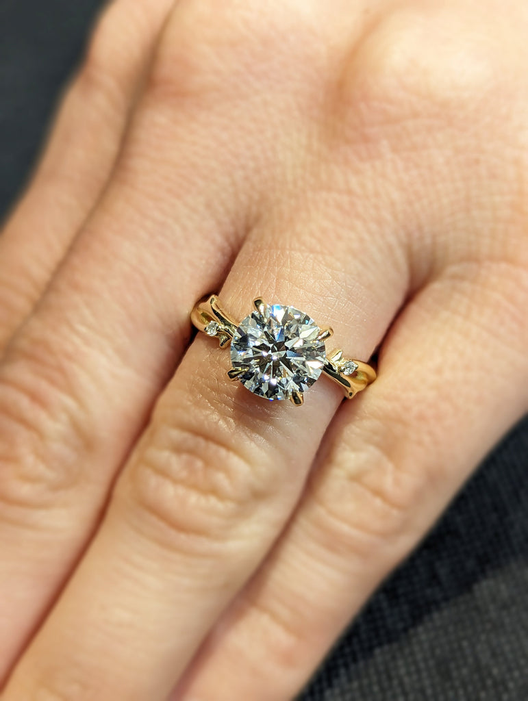 Twig Engagement Ring , 2ct Lab Diamond, Nature Ring Set, 14K/18K gold