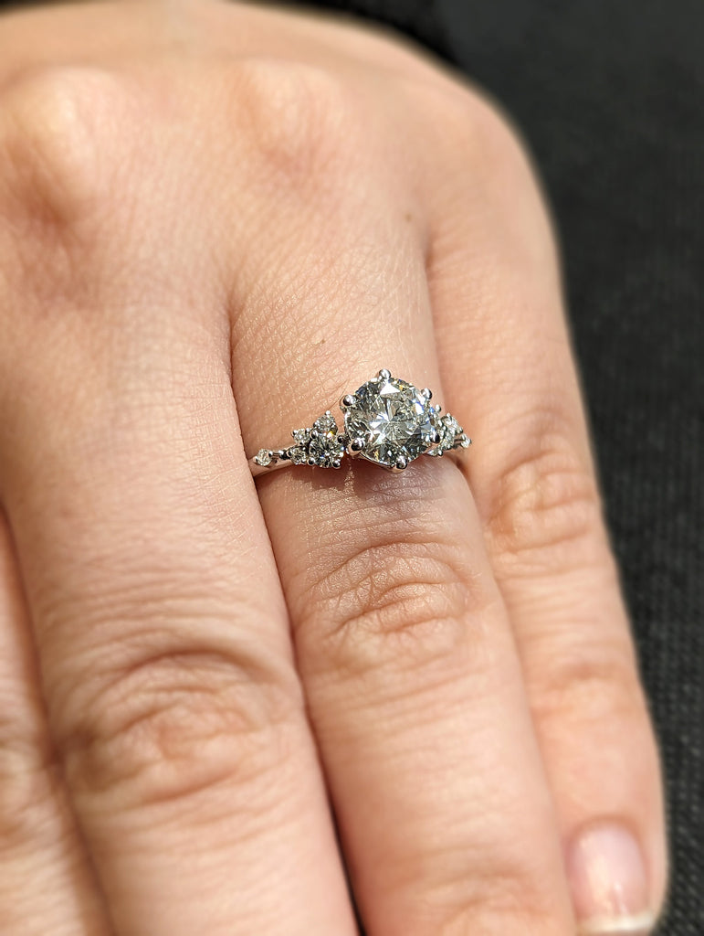 Round lab diamond ring vintage diamond engagement ring white gold unique snowdrift 6 prong engagement ring diamond wedding ring for women image #10