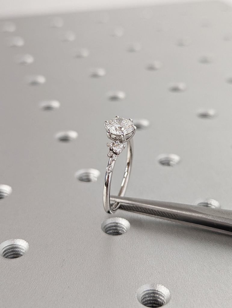 Round lab diamond ring vintage diamond engagement ring white gold unique snowdrift 6 prong engagement ring diamond wedding ring for women image #7