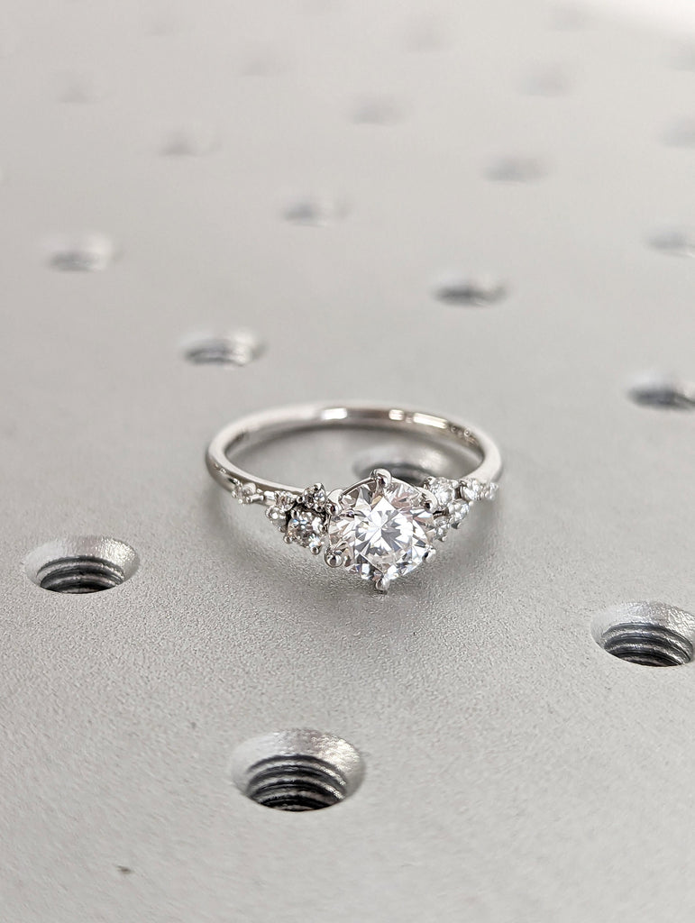 Round lab diamond ring vintage diamond engagement ring white gold unique snowdrift 6 prong engagement ring diamond wedding ring for women image #2