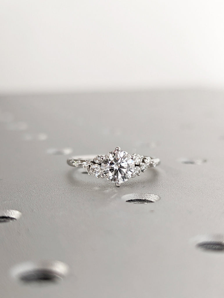 Round lab diamond ring vintage diamond engagement ring white gold unique snowdrift 6 prong engagement ring diamond wedding ring for women image #3