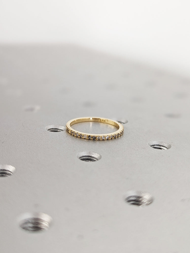 18K Yellow Gold Salt and Pepper Eternity Diamond Ring, Half Around Diamond Wedding Band, Stackable Ring, Ring Guard