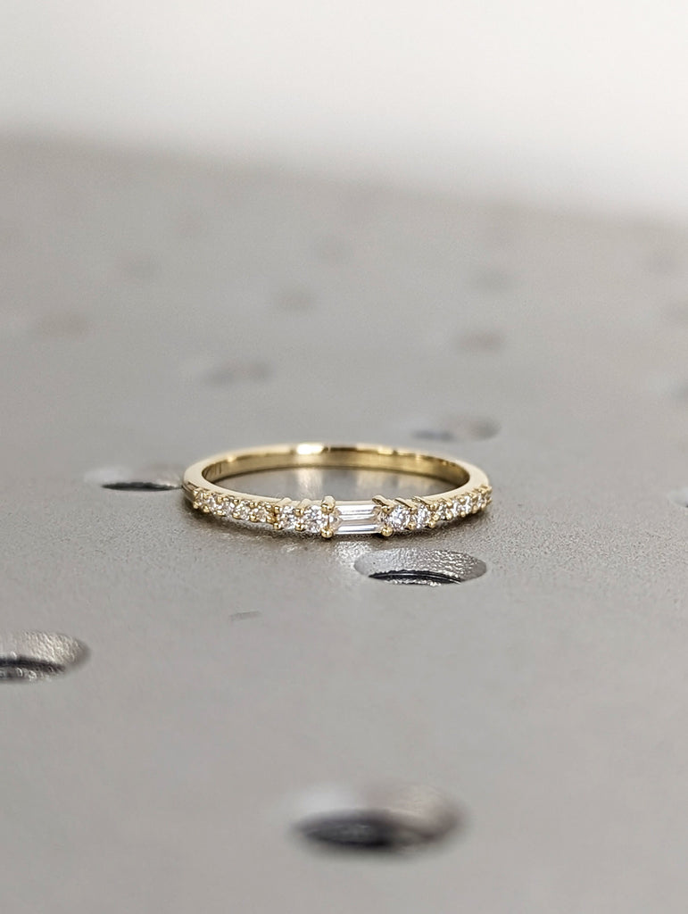 14k Gold Diamond Ring, Baguette and Round Diamonds, Solid Gold Band, Minimalist Engagement, Dainty Ring, 14k Rose, Yellow, White