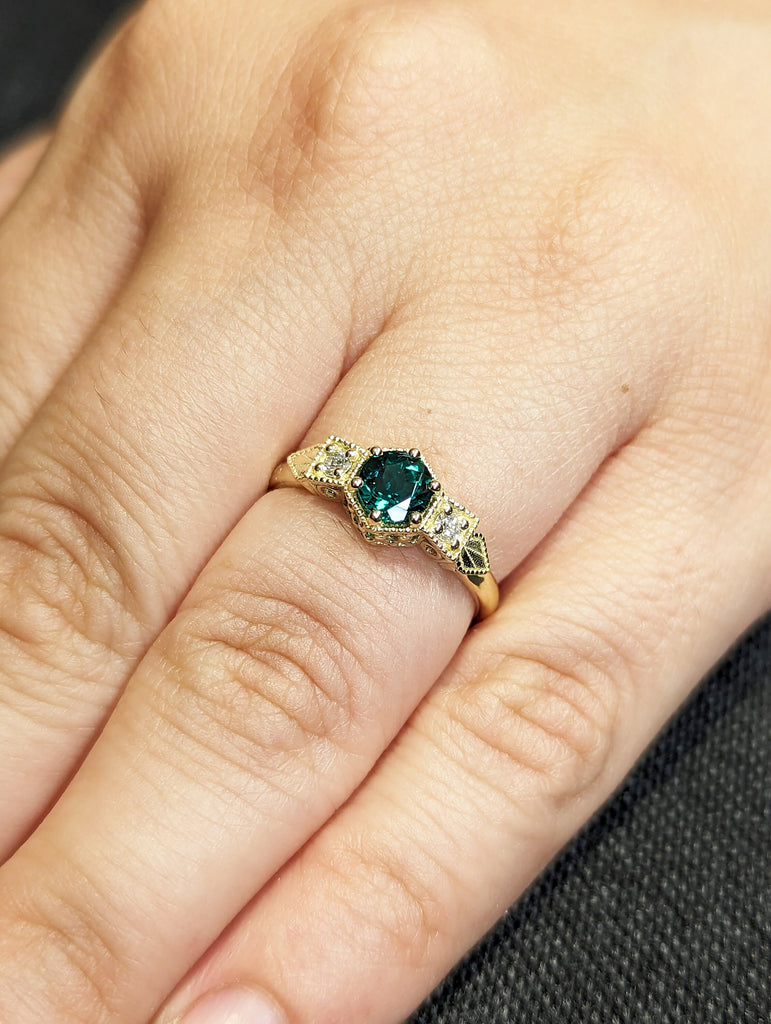 Emerald ring vintage emerald engagement ring 14k gold ring gift unique antique wedding promise anniversary ring for her simple promise ring